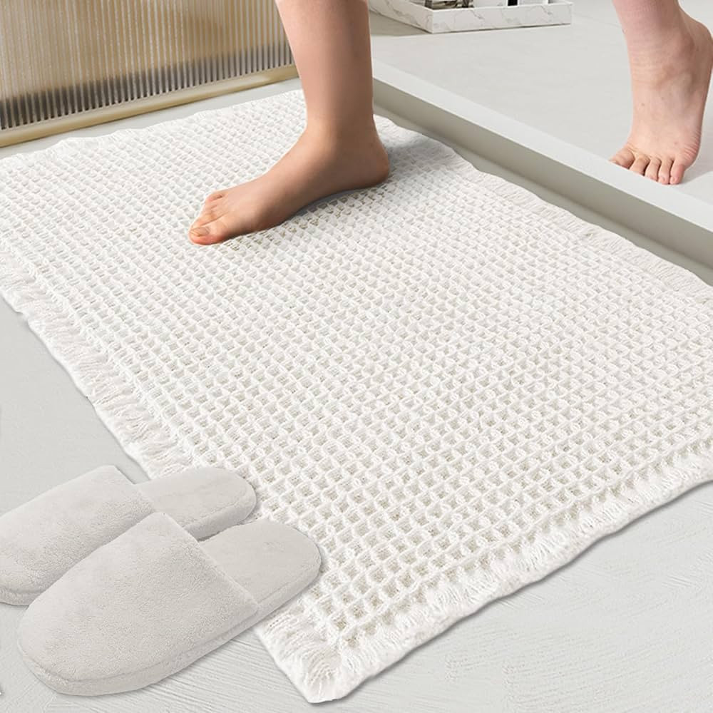 ZALL Waffle Bath Mat White Super Absorbent Non Slip Bathroom Rug 18x30inch,Machine Washable Ultra... | Amazon (US)