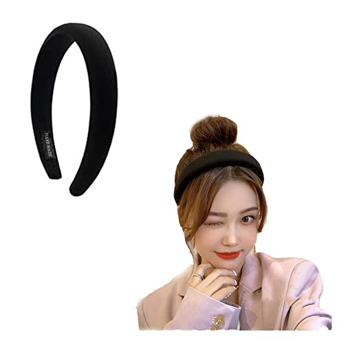 ZAHSY Black Headband Satin Headbands for Women Non Slip Thick Wide Head Bands for Women's Hair Accessories for Girls Sponge Puffy Headband Soft Hairband Hair Hoop | Amazon (US)