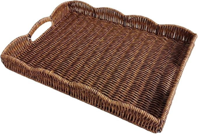 Woven Trays for Decor | Imitation Rattan Sofa Decoration,Breakfast Scalloped Tray | for Remote Co... | Amazon (CA)