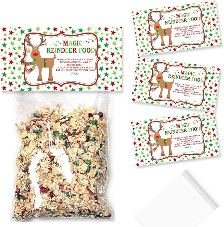 Magic Reindeer Food Christmas Treat Bag Toppers for Party Favor Treat Bags, Set of 20 Bag Toppers... | Amazon (US)