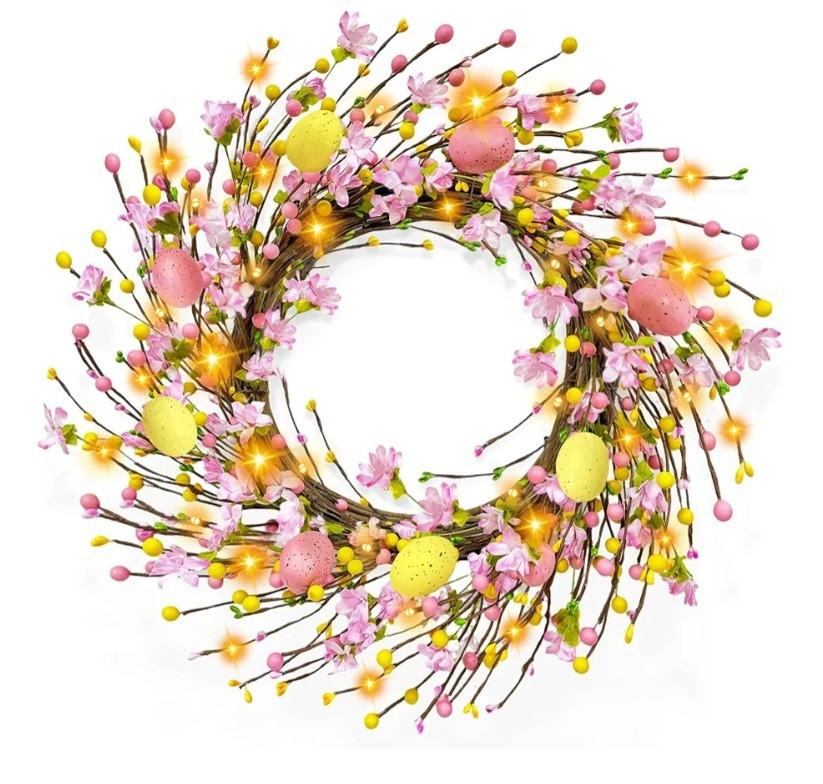 Timer - 20 Inch Easter Wreaths for Front Door with 20 Warm LED Lights Colorful Eggs, Battery Operated Easter Decorations

#LTKSpringSale #LTKHome #LTKSeasonal