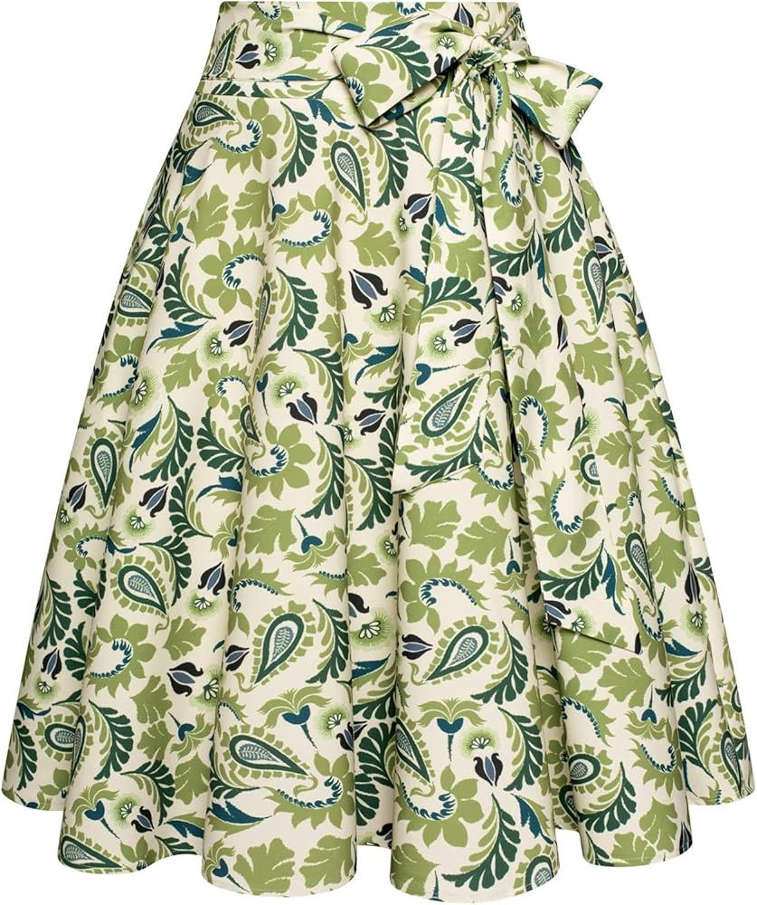 Belle Poque Women's High Waist A-Line Pockets Skirt Skater Flared Midi Skirt Vinage Skirt | Amazon (US)