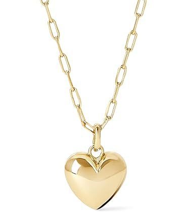 Ana Luisa Lev Puffed Heart Necklace - Heart Charm Necklaces, Paperclip Chain Necklace Charm, 14K ... | Amazon (US)