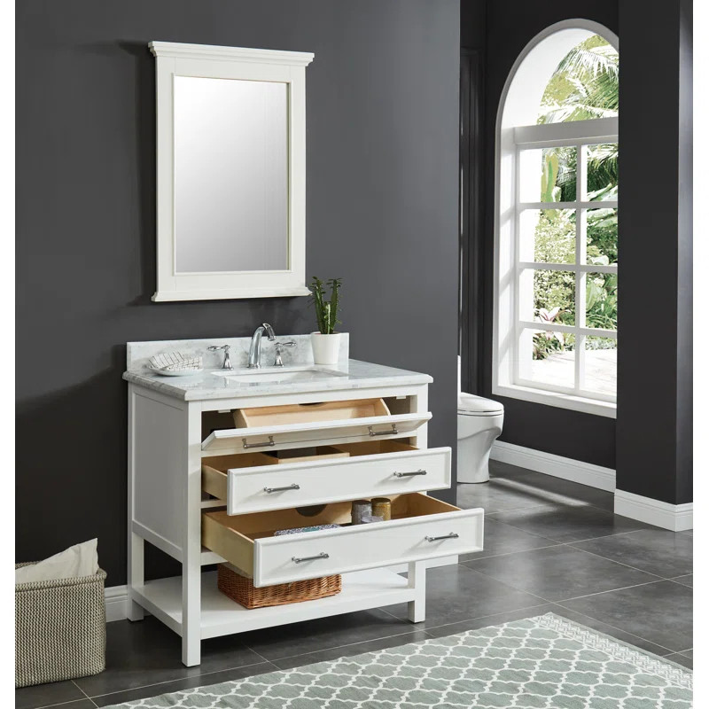 Pamula 37'' Free Standing Single Bathroom Vanity with Marble Top | Wayfair North America