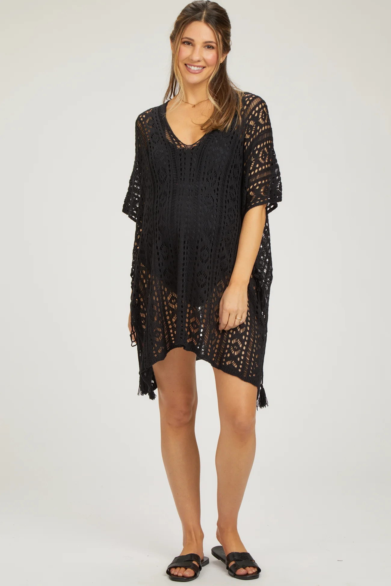 Black Crochet Knit Maternity Swim Cover Up | PinkBlush Maternity