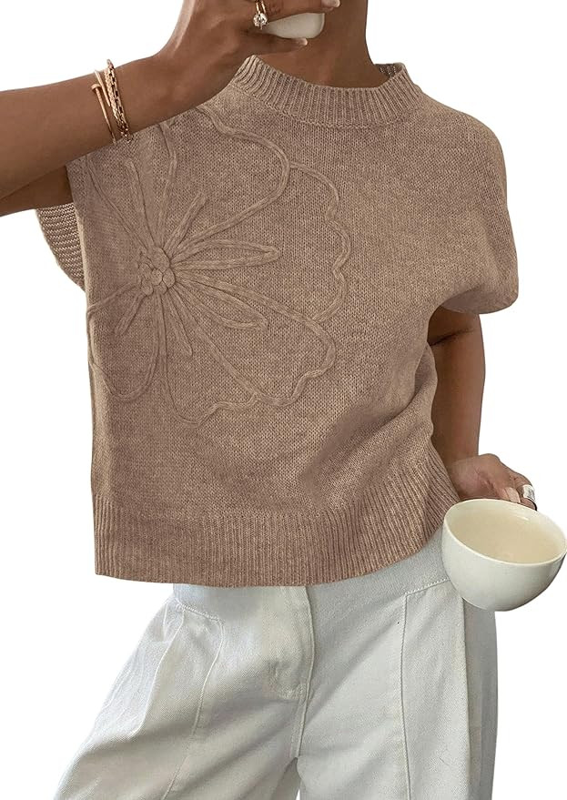 PRETTYGARDEN Women's 2026 Spring Sweater Vest Trendy Flower Knit Short Sleeve Cute Pullover Tank ... | Amazon (US)