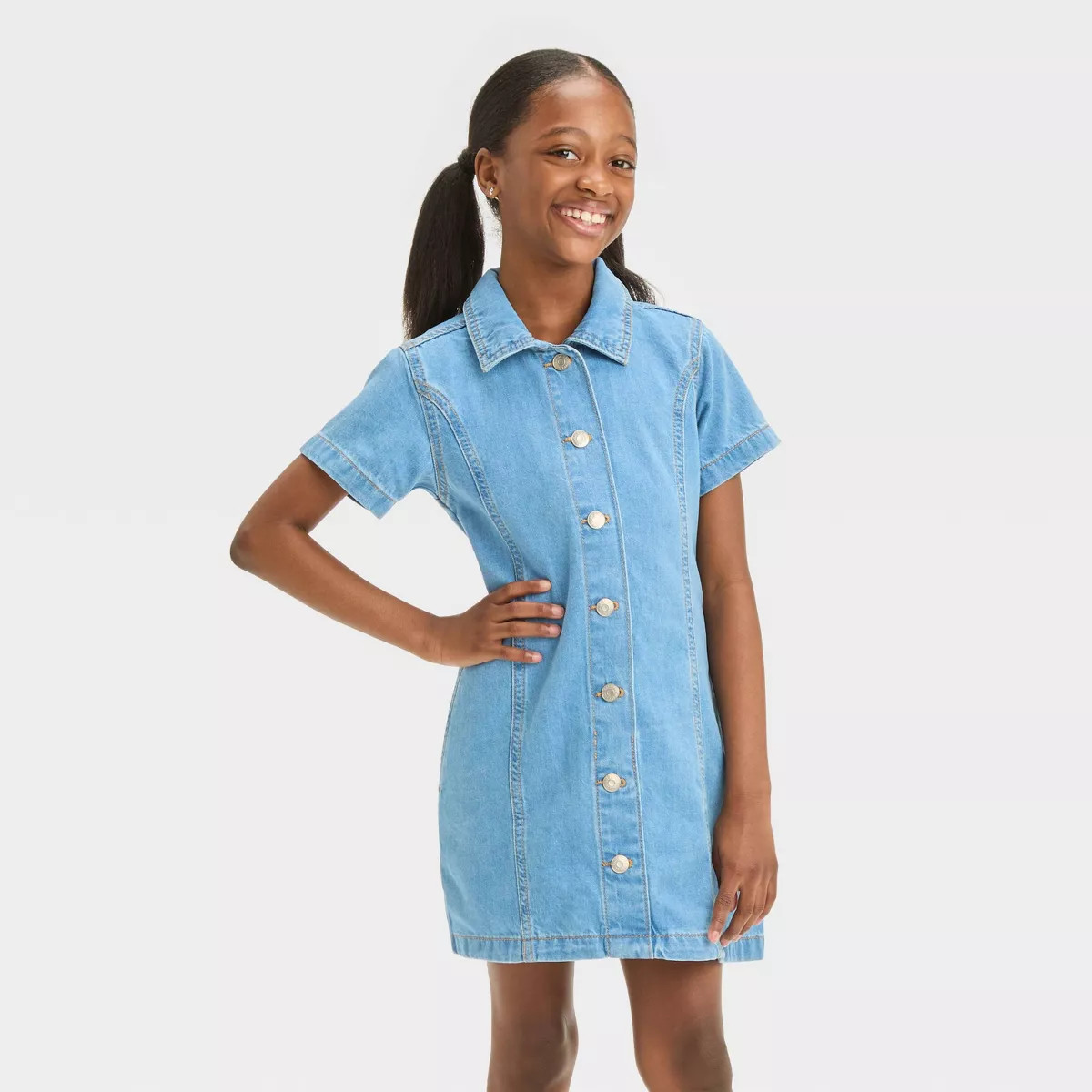 Girls' Short Sleeve Denim Dress - Cat & Jack™ Medium Wash | Target