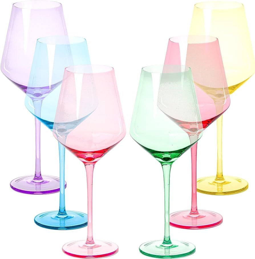 Colored Wine Glasses Set of 6 Crystal - 18 oz - Unique Colorful Wine Glasses with Stem, Multi Col... | Amazon (US)