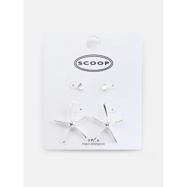 Scoop Women's Starfish Silver Tone Stud Earrings Set | Walmart (US)