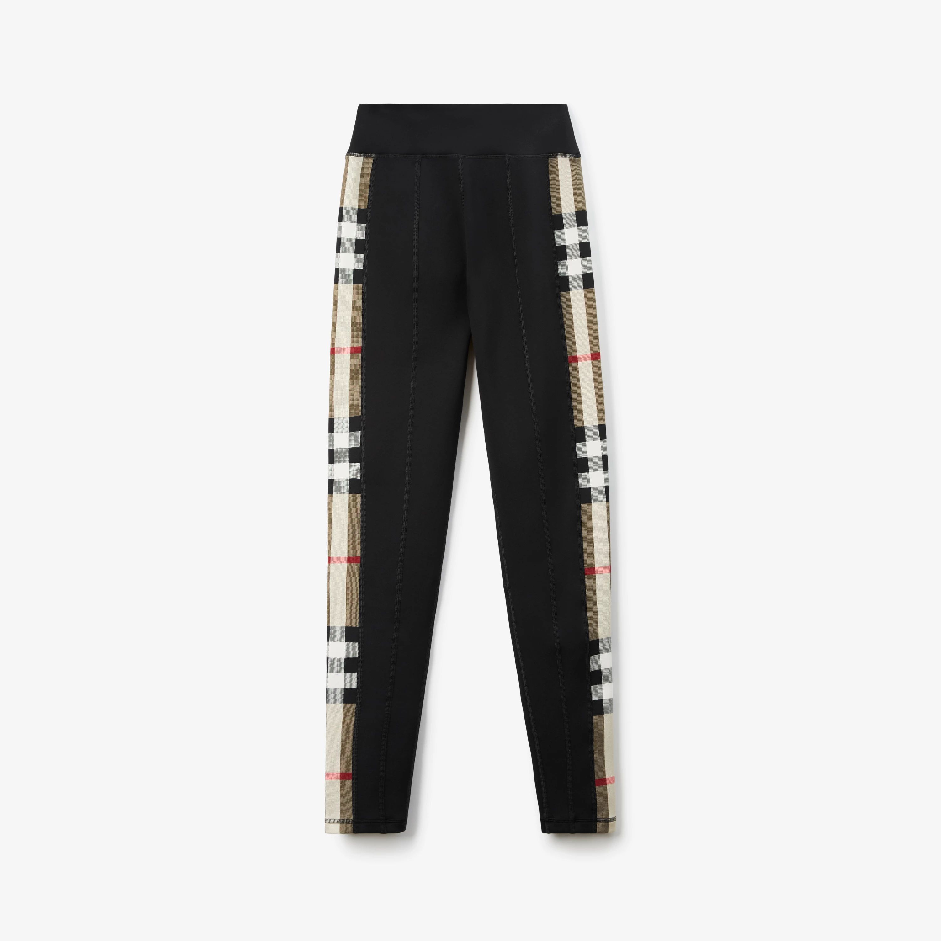 Check Trim Stretch Jersey Leggings in Black - Women, Nylon | Burberry® Official | Burberry (US)