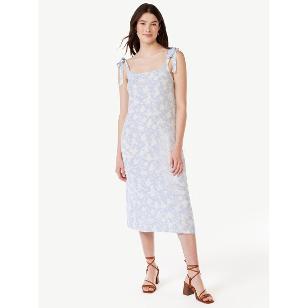 Free Assembly Women's Sleeveless Tie Shoulder Midi Slip Dress, Sizes XS-XXXL | Walmart (US)