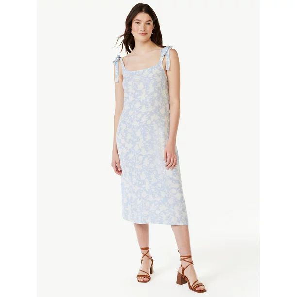 Free Assembly Women's Sleeveless Tie Shoulder Midi Slip Dress, Sizes XS-XXXL | Walmart (US)