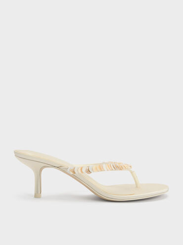 Cream Briella Sequinned Heeled Thong Sandals | CHARLES & KEITH | Charles & Keith CA