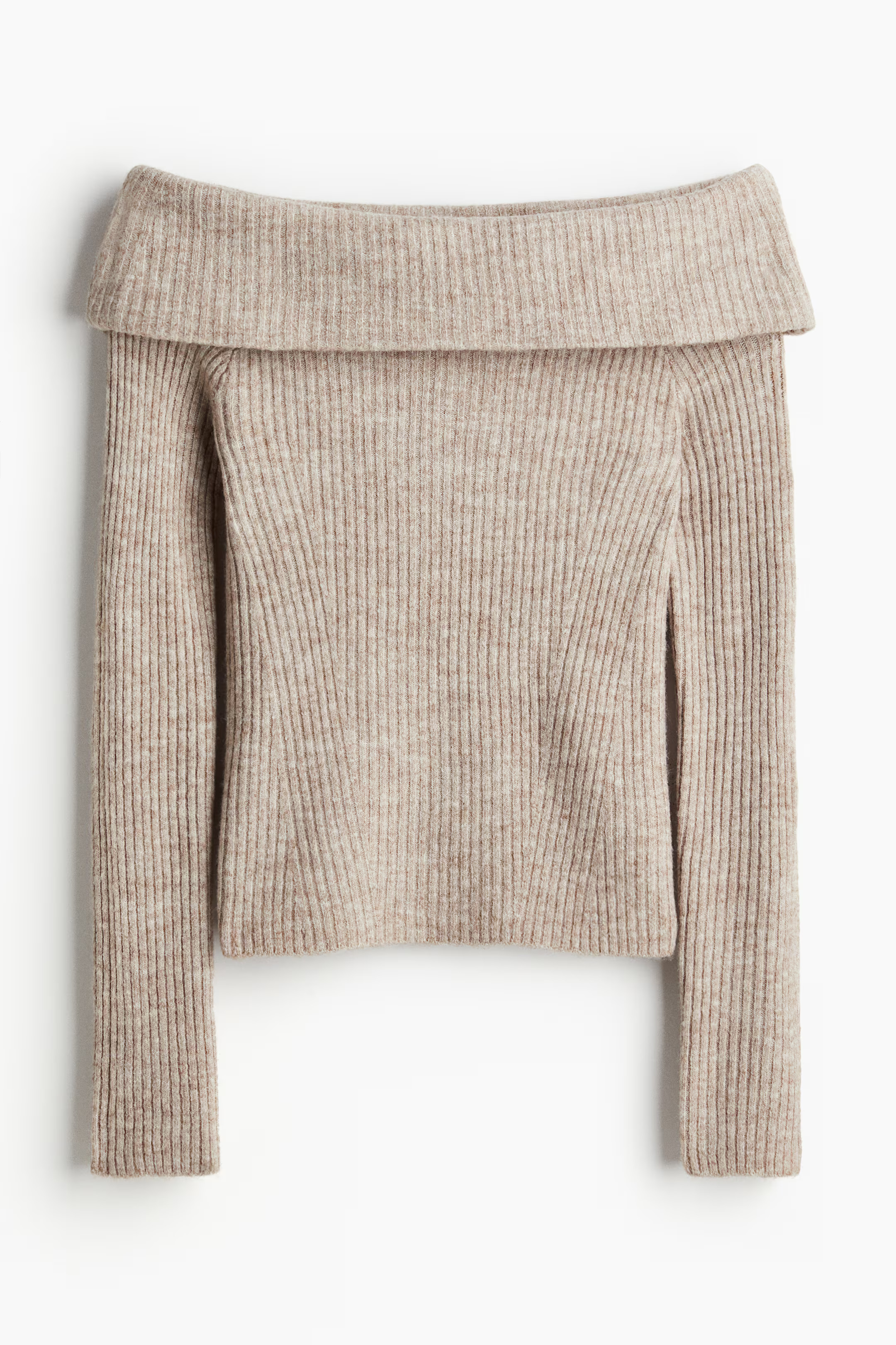 Off-the-shoulder Sweater - Long sleeve - Regular length - Beige melange - Ladies | H&M US | H&M (US + CA)