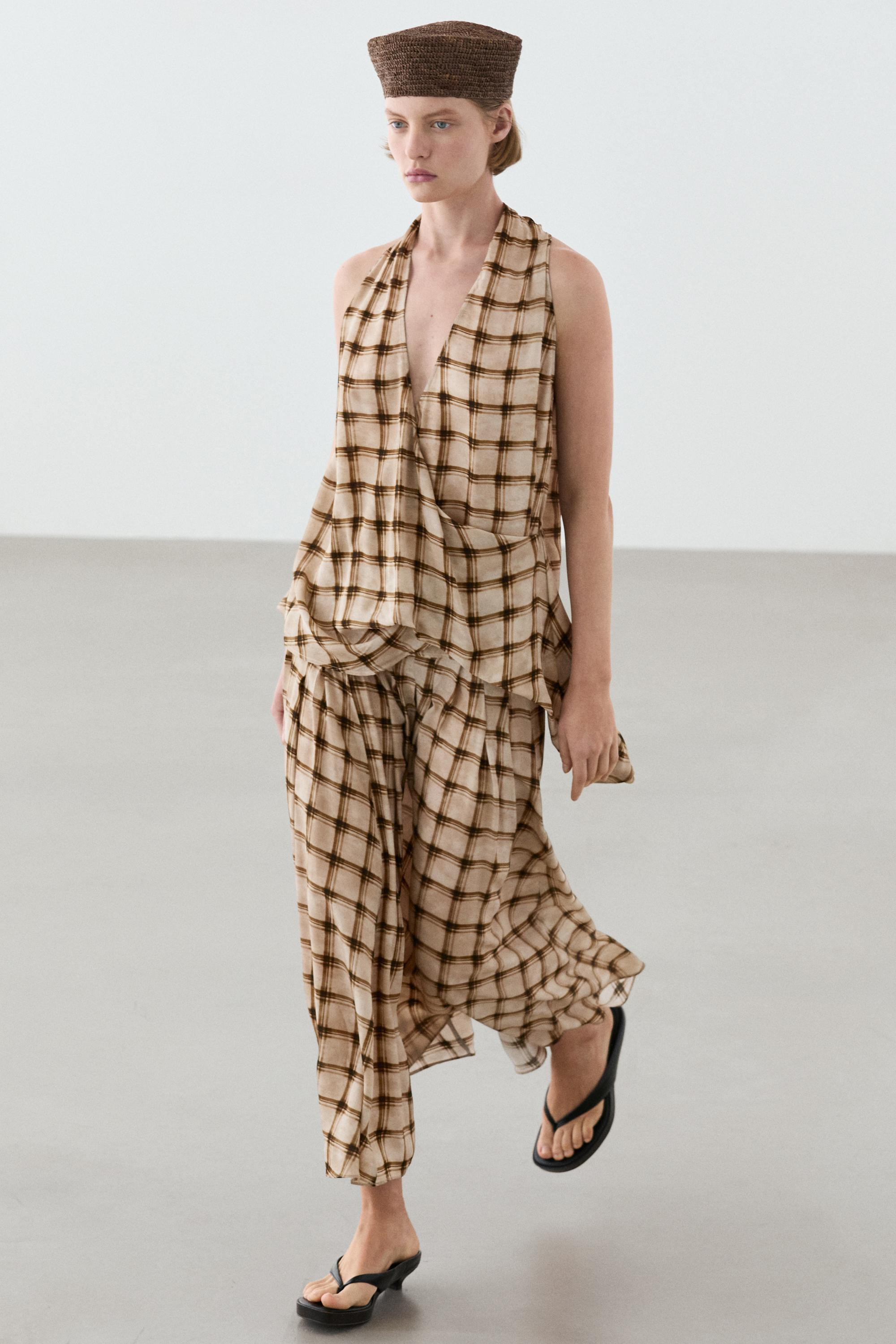Flowing check print surplice top | Massimo Dutti UK