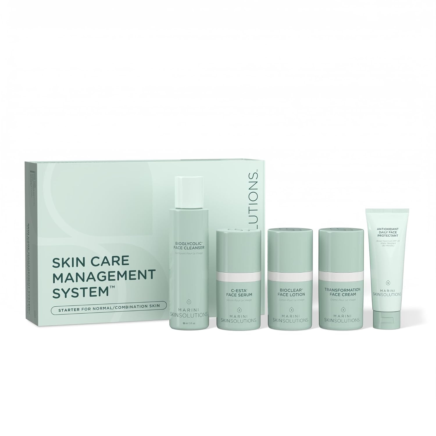 Marini SkinSolutions Travel Size Starter Skin Care Management System, Normal to Combination Skin with Antioxidant Daily Face Protectant SPF 33 - Cruelty Free - Made in the USA | Amazon (US)