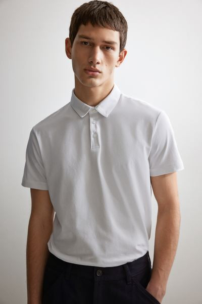 Slim Fit Polo Shirt - Short sleeve - Regular length - Black - Men | H&M US | H&M (US + CA)
