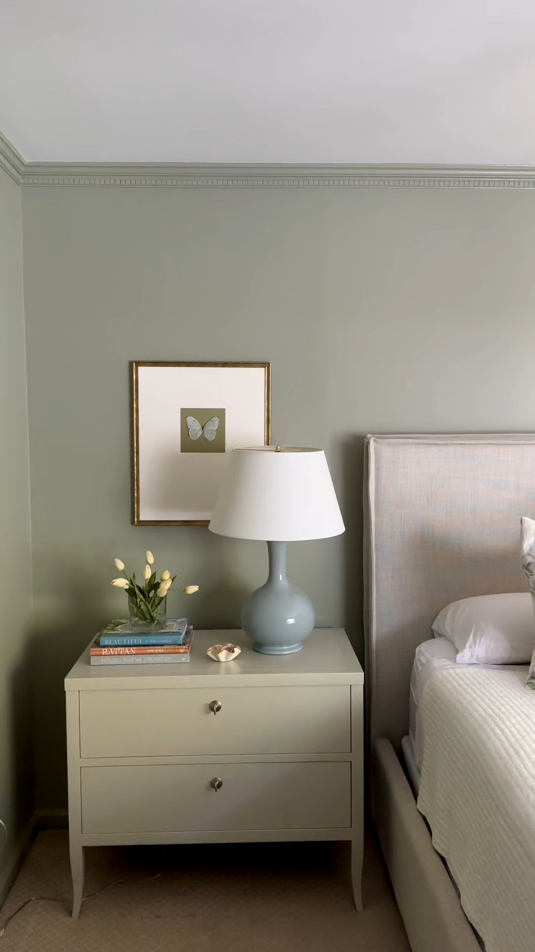 Classic southern style bedding. Garden inspired green and blue and neutral bedroom design. Wayfair bed, Amazon quilt and sheets, and sleeping pillows. Gourd shaped French blue large lamps from Ballard. Creamy white large nightstands with Amazon styling accessories 

#LTKHome #LTKStyleTip