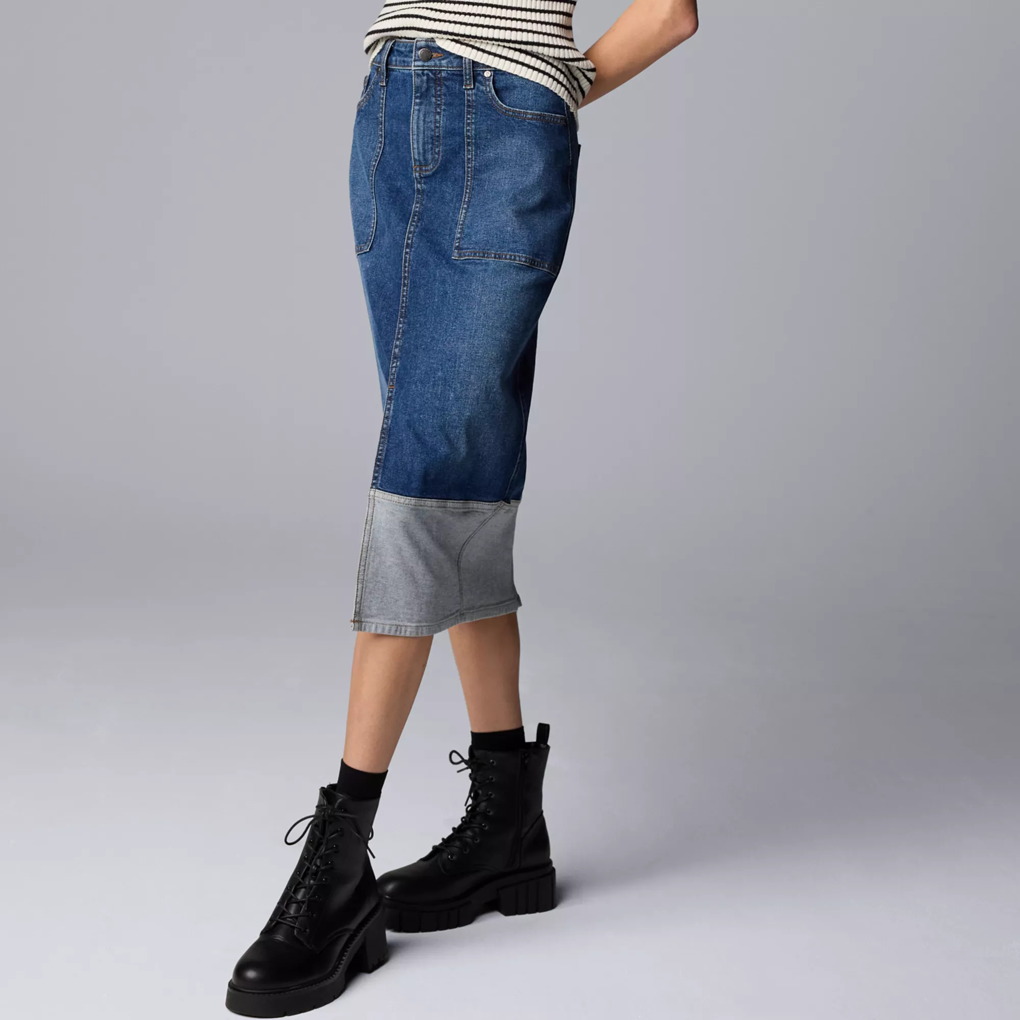 Women's Simply Vera Vera Wang Two-Tone Denim Skirt | Kohl's