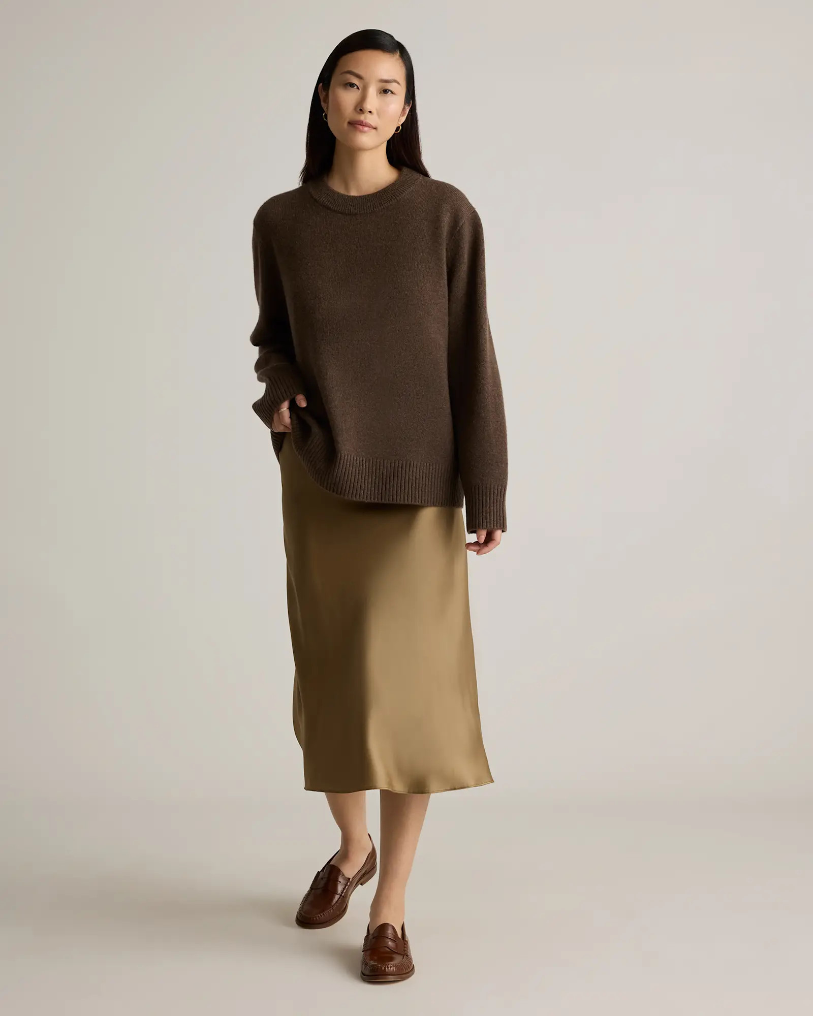Mongolian Cashmere Oversized Crewneck Sweater in Brown | Quince