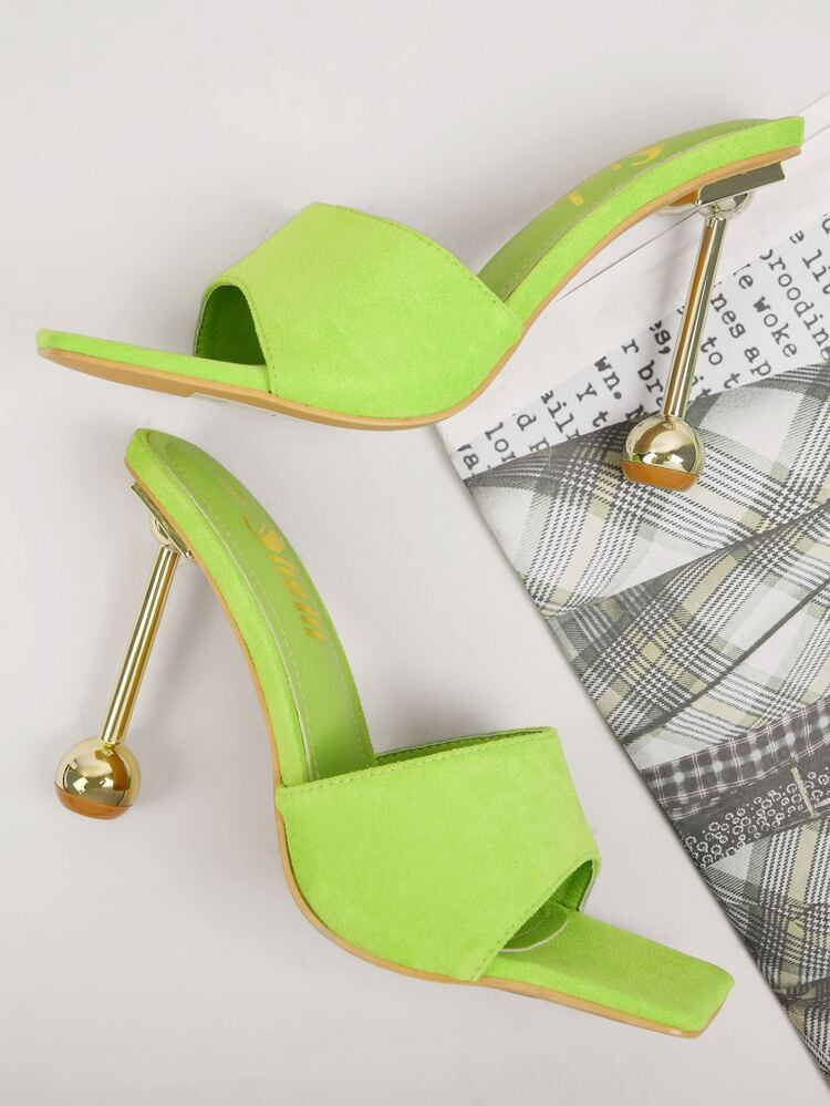 Faux Suede Rhinestone Ball Stiletto Mules | SHEIN