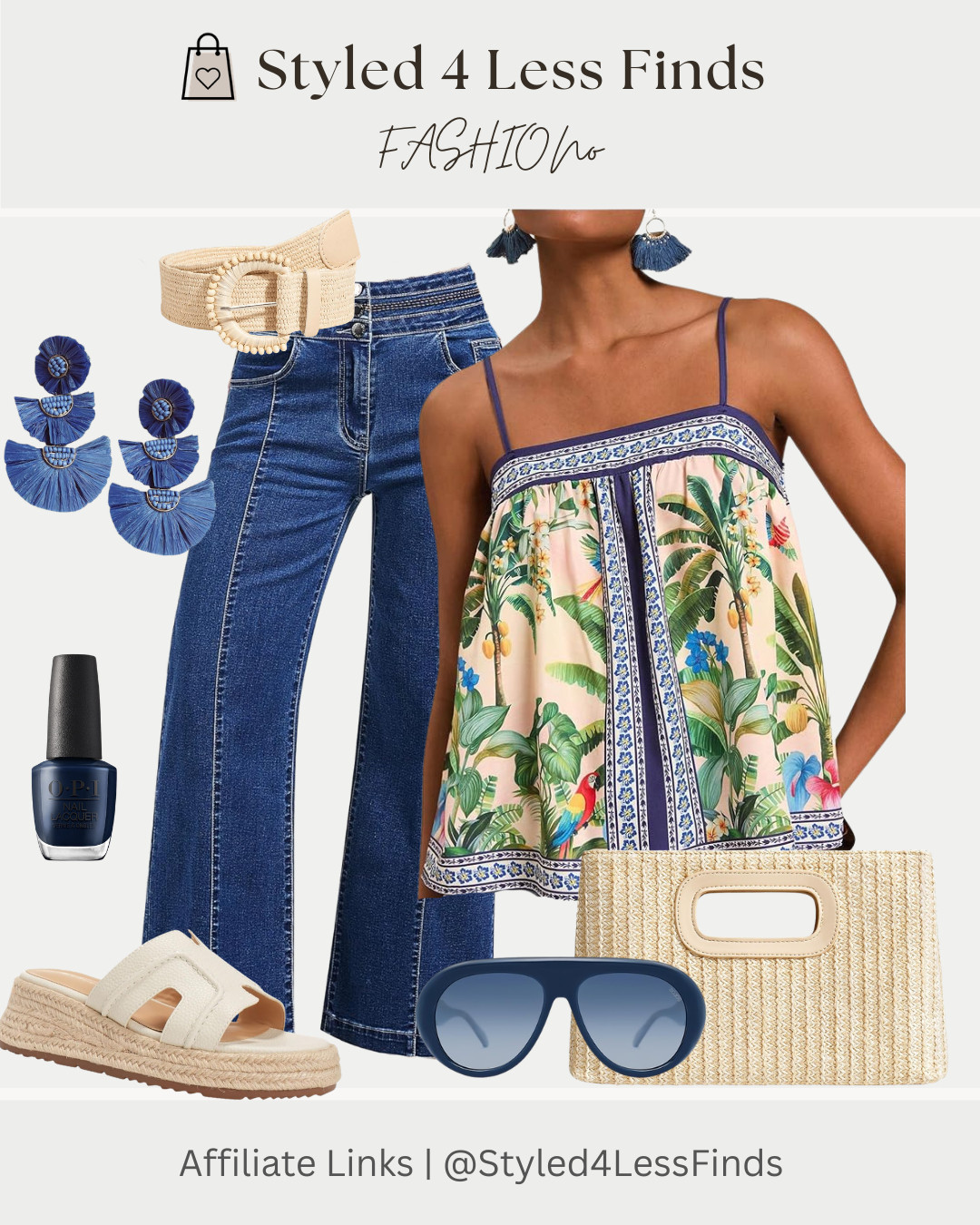 Tropical prints + dark denim = the easiest chic summer combo 🌴💙 This look feels polished but still effortless, and I love how the woven accessories pull everything together for that vacation-inspired vibe.

Style tip: when wearing a flowy printed top, pair it with structured denim to balance the silhouette and keep the outfit looking flattering and put together. Add navy accessories for a coordinated look without matching too perfectly ✨ 

 #LTKcanada #LTKsummer #LTKover50style