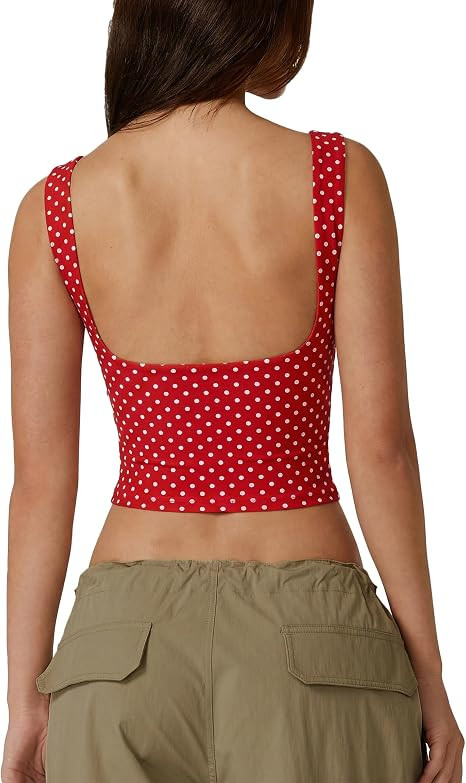 QINSEN Women's Sexy Open Back Sleeveless Crop Tank High Neck Slim Fit Cropped Tee Shirt Y2k Tops | Amazon (US)