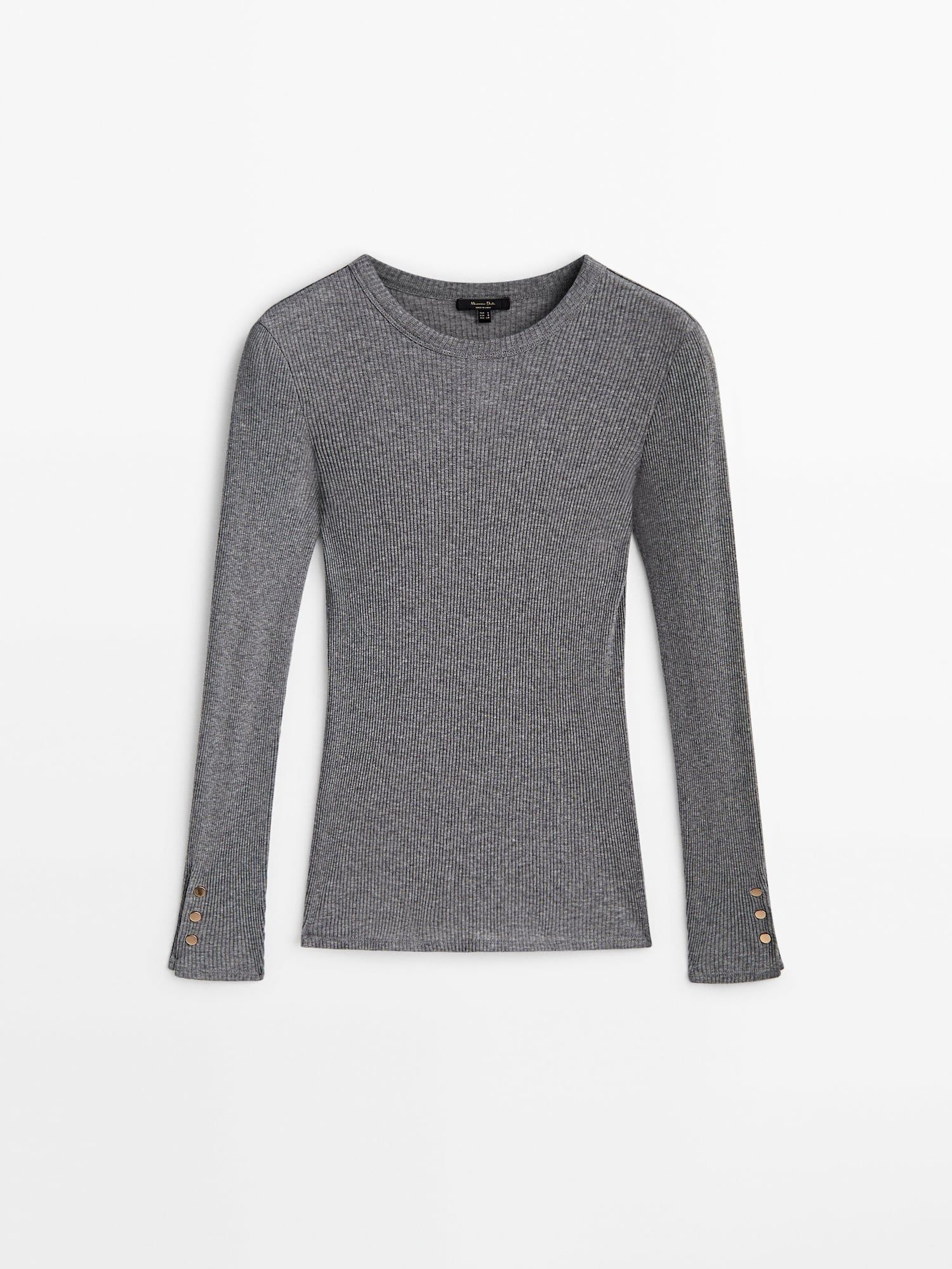 Ribbed long sleeve T-shirt with button details | Massimo Dutti UK