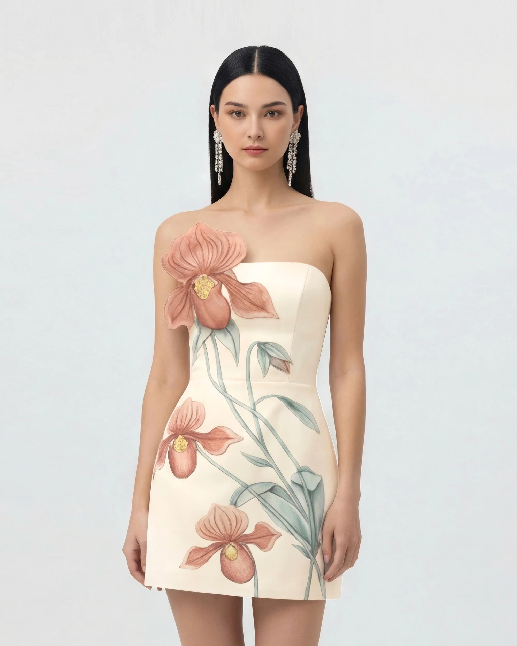 Slipper Orchid Appliqué Mini Dress - Ivory/Peach Pink | JW PEI US