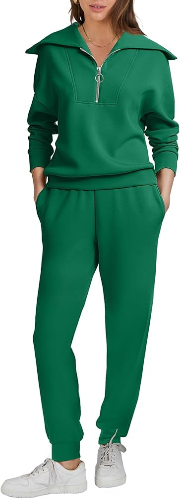 ANRABESS Women 2 Piece Outfits Sweatsuit 2024 Fall Half Zip Sweatshirt Jogger Sweatpants Tracksui... | Amazon (US)