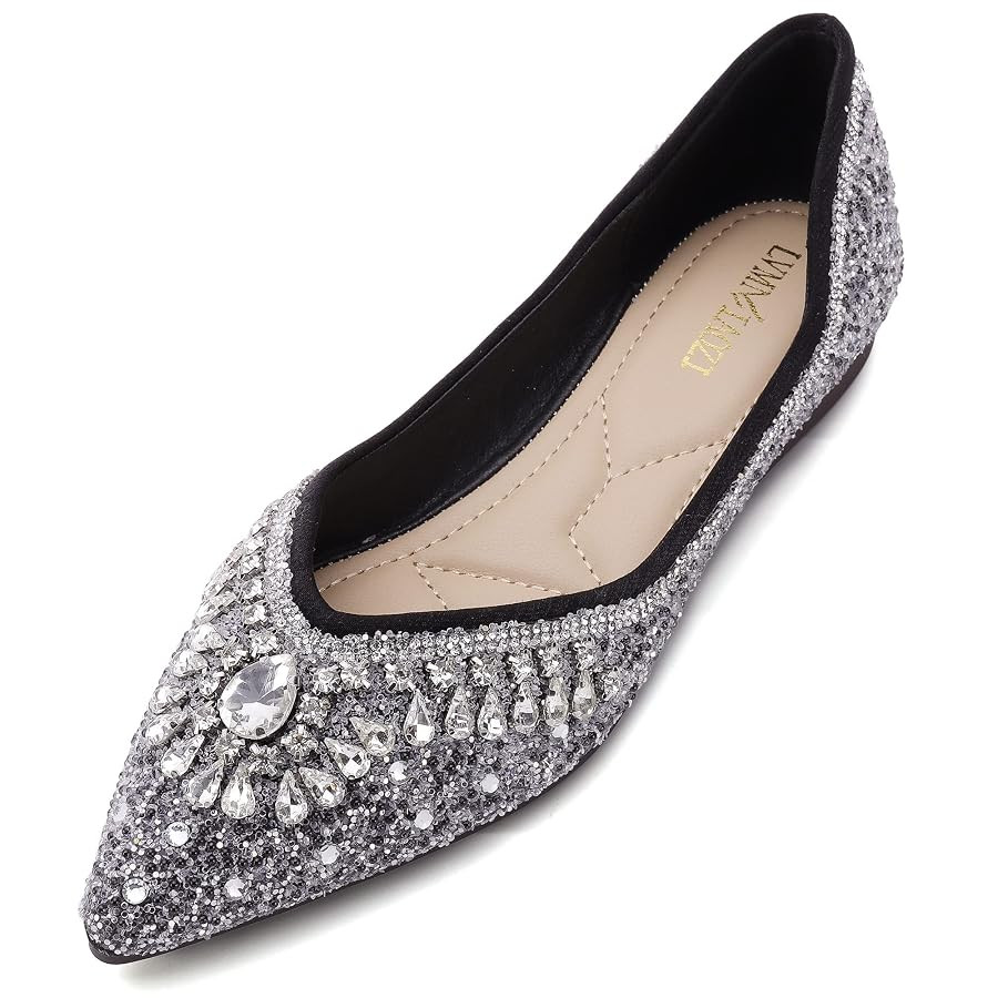Flats Shoes Women Rhinestone Sequin Wedding Pointed Toe Dress Flat Shoes Comfortable Flats for Wo... | Amazon (US)