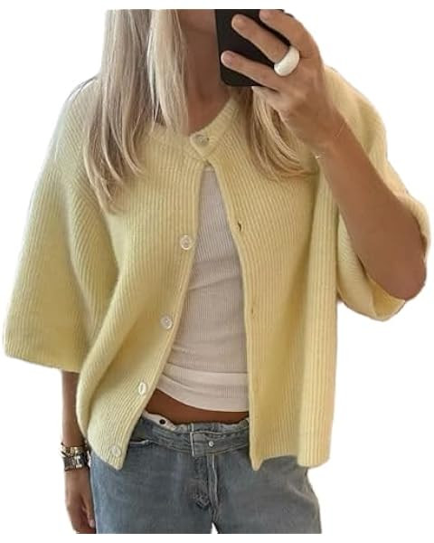 Women Y2k Crop Knit Cardigan T-Shirt Short Sleeve Button Down Casual Knitted Tees Y2k Girls Crop ... | Amazon (US)
