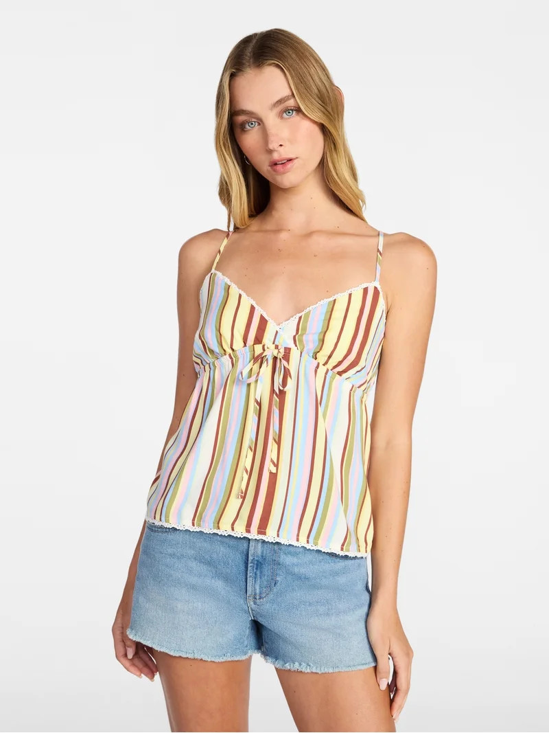 No Boundaries Cotton Babydoll Cami with Crochet Trim, Women’s XXS-XXL | Walmart (US)