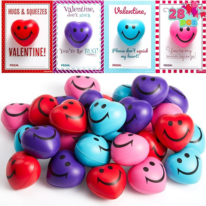 JOYIN 28 Packs Heart Shape Stress Ball with Cards Stress Relief Fidget Toy for Valentine Party Fa... | Amazon (US)