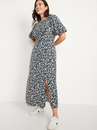 Puff-Sleeve Floral Maxi Shift Dress for Women | Old Navy (US)