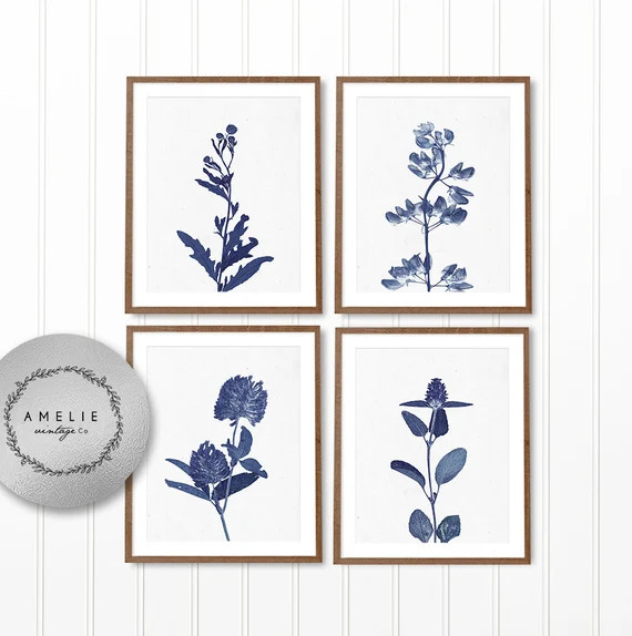 Pressed Blue Flowers Printable Wall Art Hampton Style Decor | Etsy | Etsy (US)