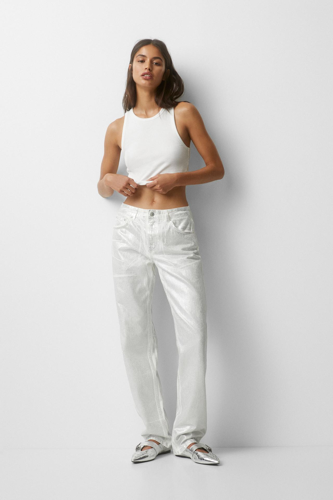 Straight fit metallic jeans | PULL and BEAR UK