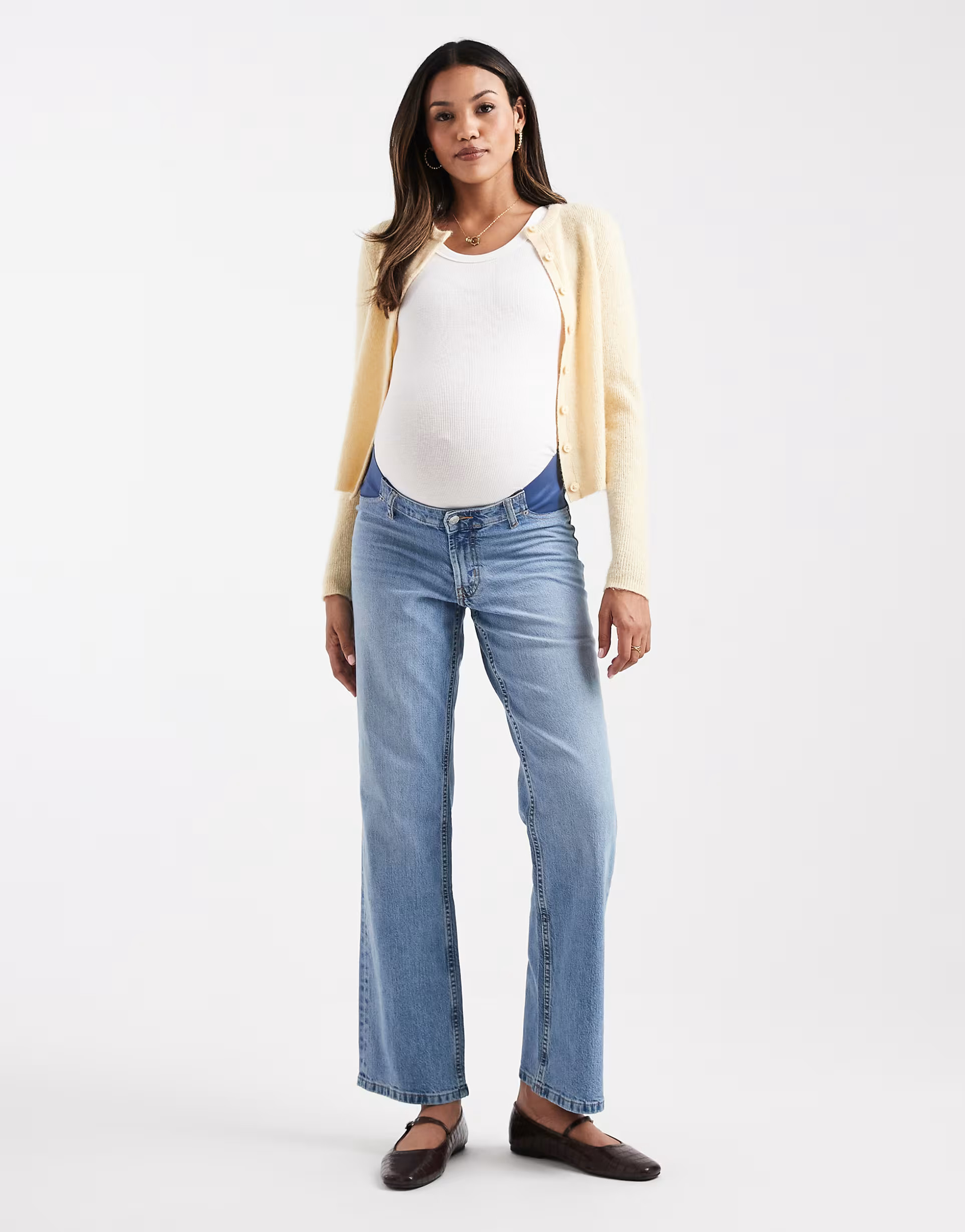 ASOS DESIGN Maternity comfort stretch straight leg jeans in light mid blue | ASOS (Global)