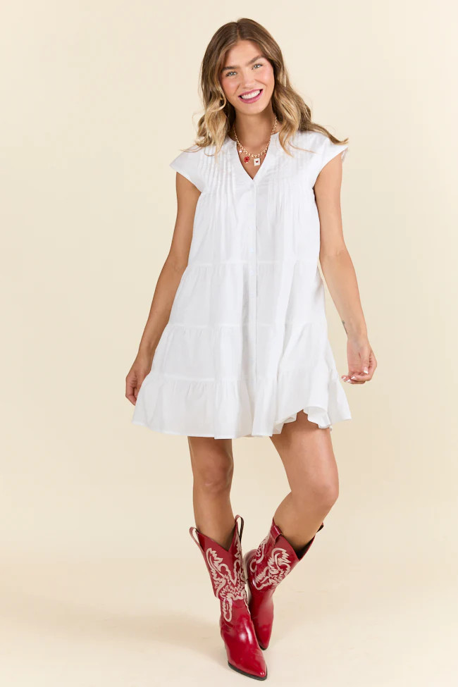 Just A Little White Button Up Mini Dress | Pink Lily