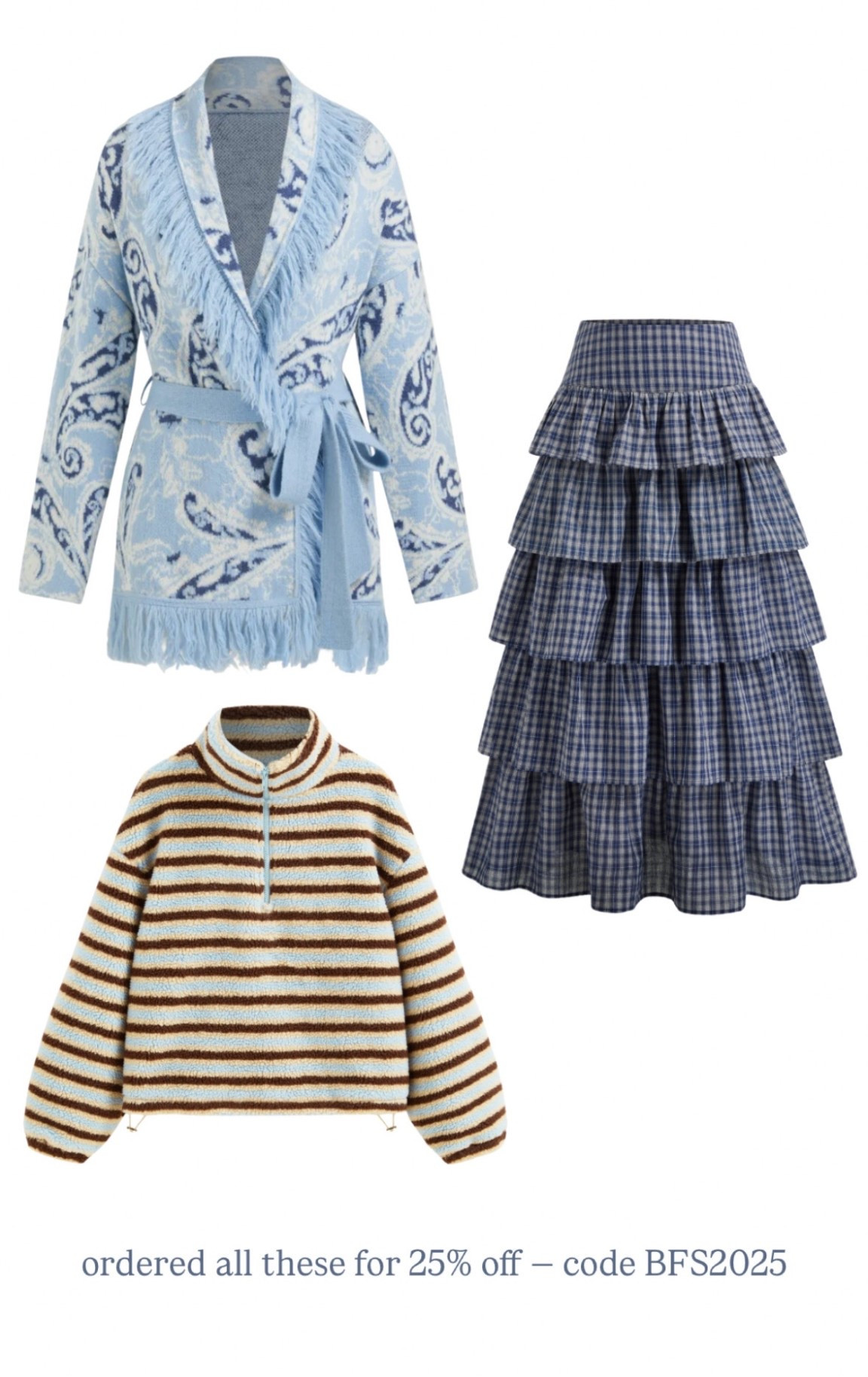 Fringe wrap cardigan, ruffle tiered maxi skirt, striped pulloverr

#LTKCyberWeek #LTKSaleAlert #LTKFindsUnder100