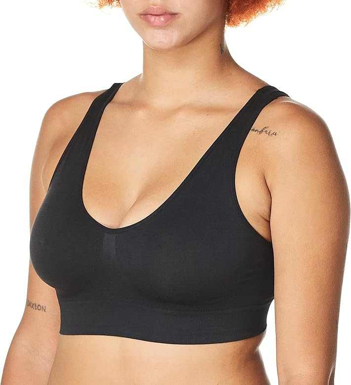 Hanes Womens Wireless Bra, Full-Coverage Pullover Stretch-Knit Bra, Smoothing T-Shirt Bra | Amazon (US)