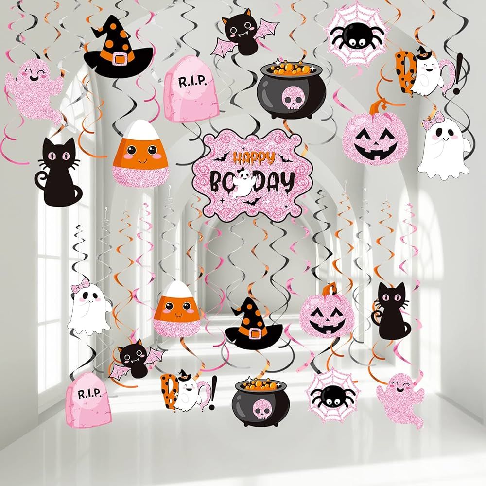 Halloween Hanging Swirl Decorations Happy Boo Day Party Witch Pumpkin Ghost Cutout Halloween Deco... | Amazon (US)