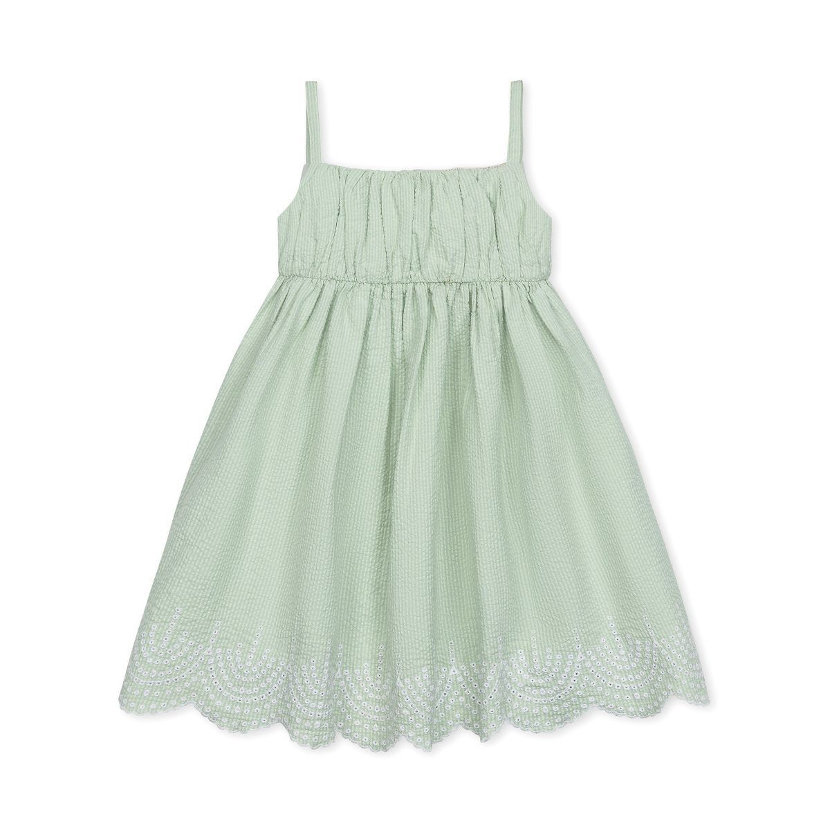 Hope & Henry Girls' Organic Sleeveless Ruched Party Dress with Embroidered Hem, Kids | Target