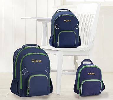 Fairfax Solid Navy/Green Trim Backpacks | Pottery Barn Kids