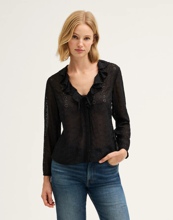 Ruffled V-Neck Long-Sleeve Top | Madewell