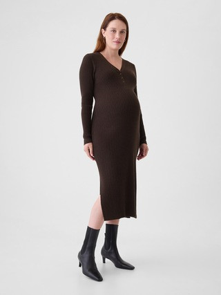 Maternity CashSoft Rib Henley Midi Sweater Dress | Gap (US)
