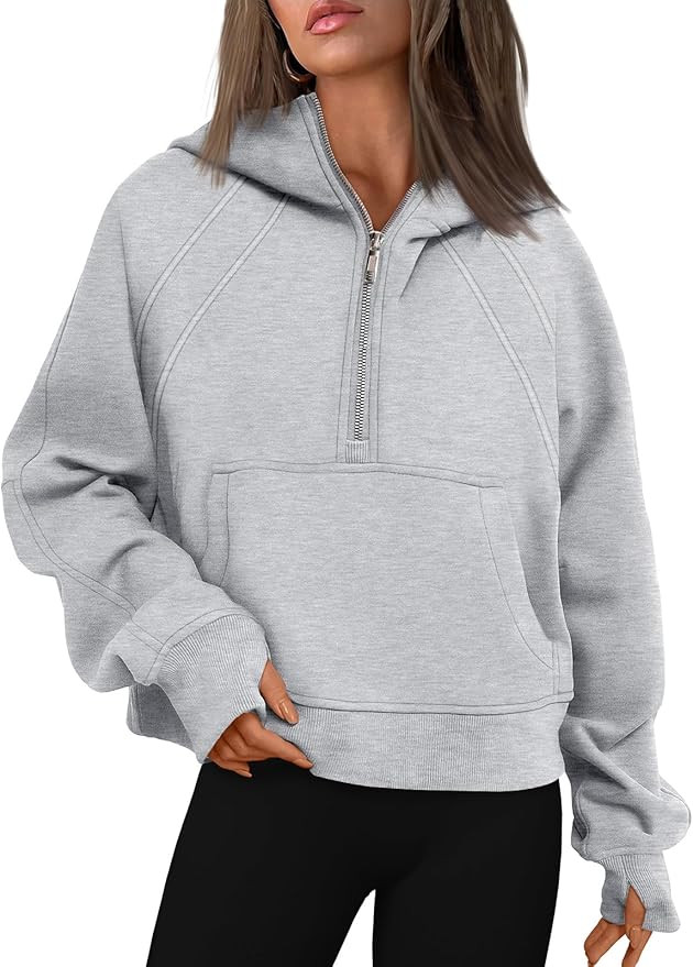 WYNNQUE Womens Quarter Zip Pullover Cropped Hoodies Long Sleeve Fleece Half Zip Sweatshirts Fall ... | Amazon (US)