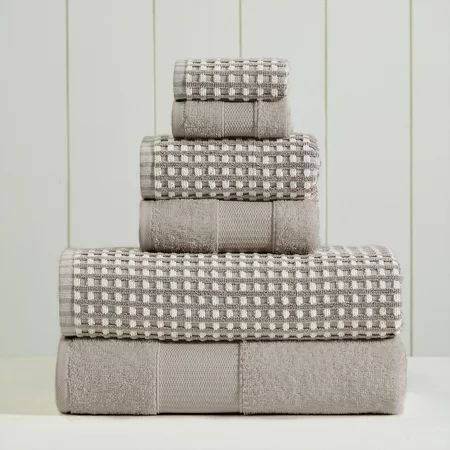 Modern Threads 6 Piece Geometric Cotton Bath Towel Sets, 54"" x 27"", Beige | Walmart (US)