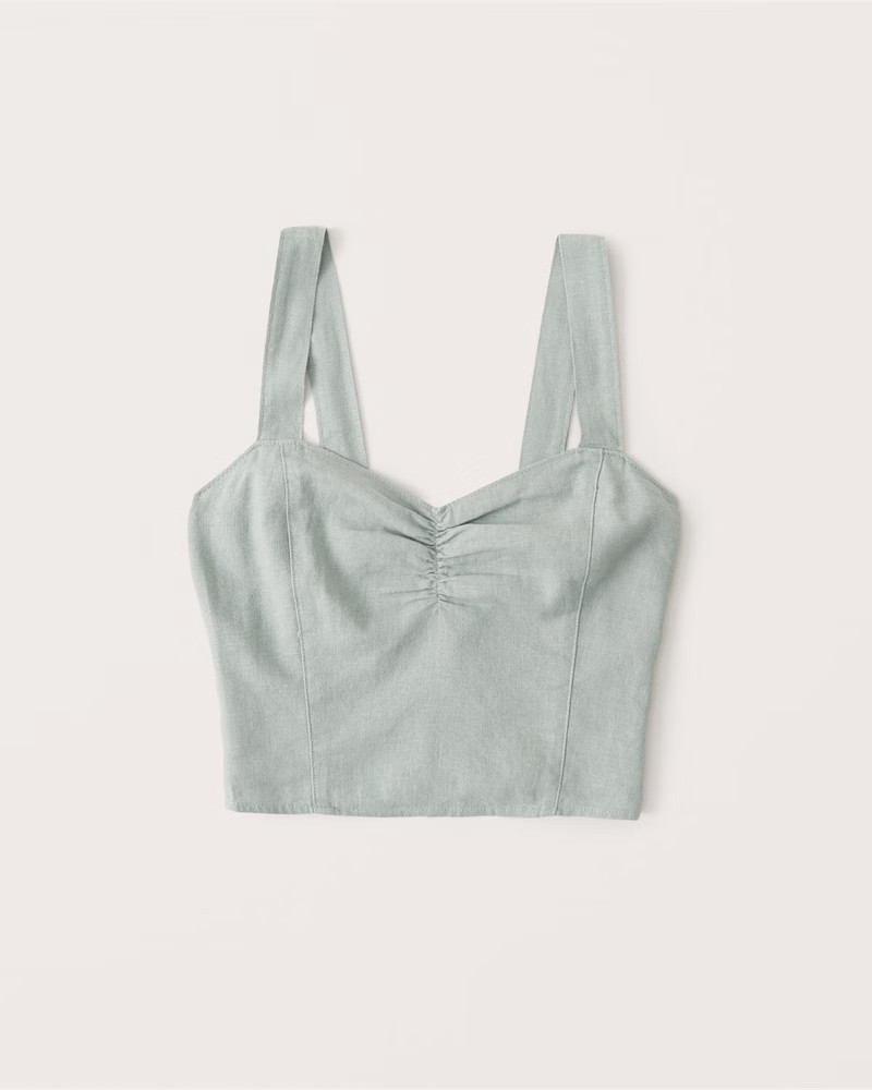 Wide Strap Cinched Linen-Blend Cami | Abercrombie & Fitch (US)