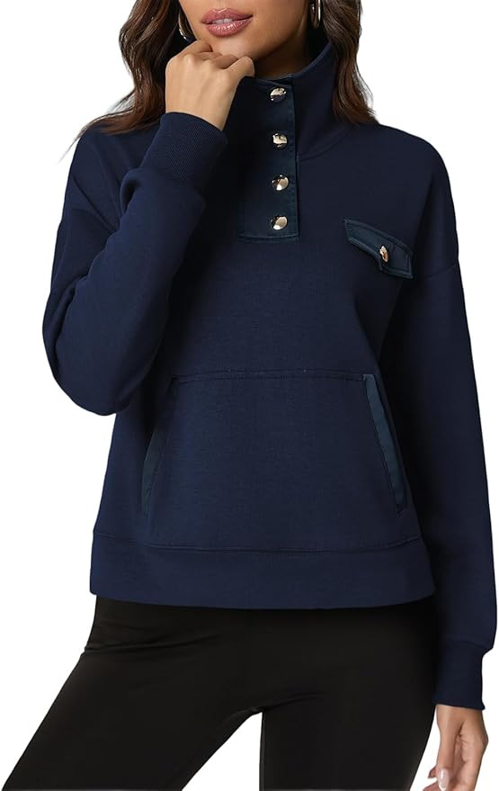 Fisoew Womens Turtleneck Sweatshirt Fall Long Sleeve Casual Cropped Pullover Tops | Amazon (US)